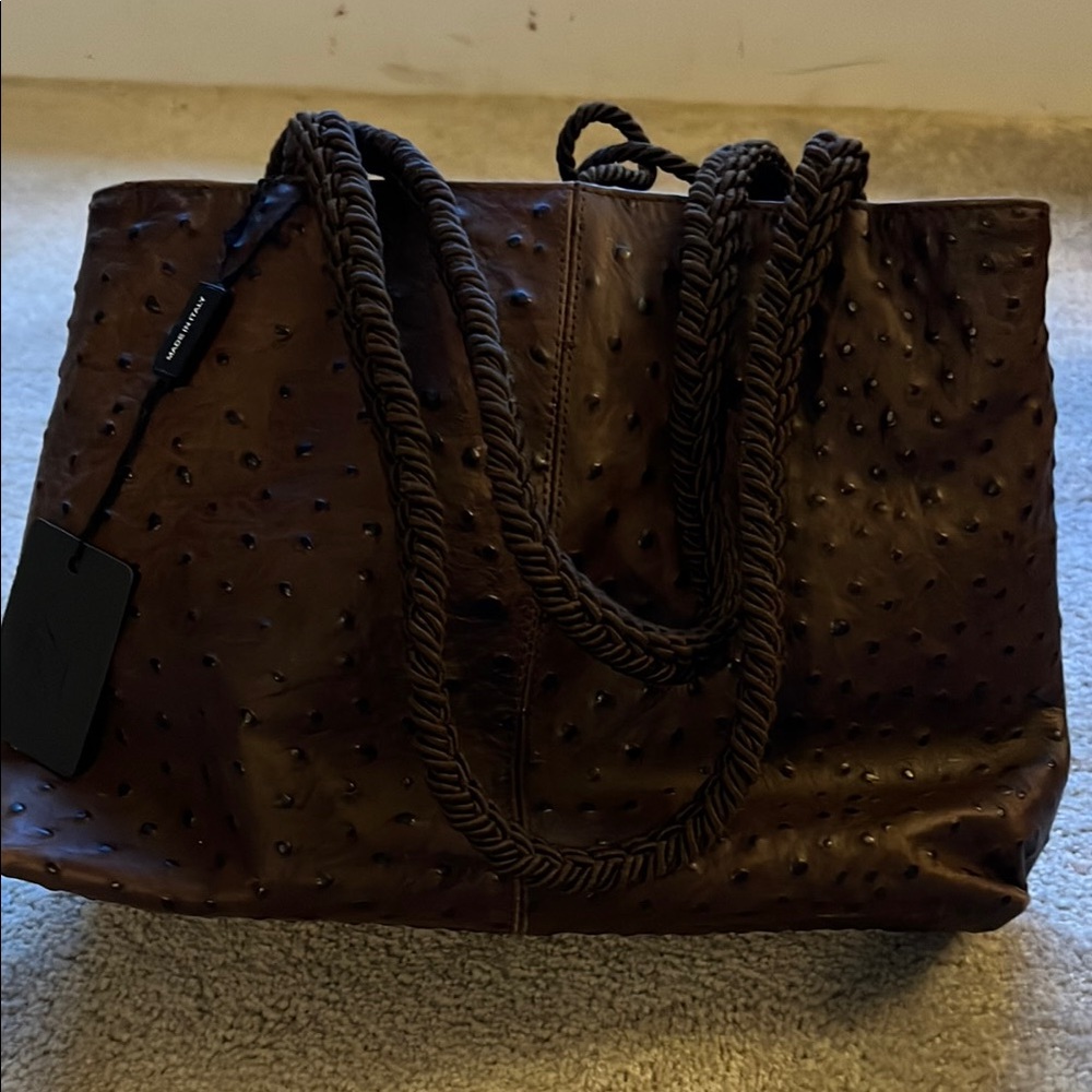 NWT Elegant Italian Brown Leather Tote Bag